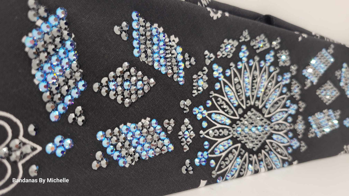 Super LeeAnnette Black Paisley with Black and Blue Shimmer Austrian Crystals (Sku4889)