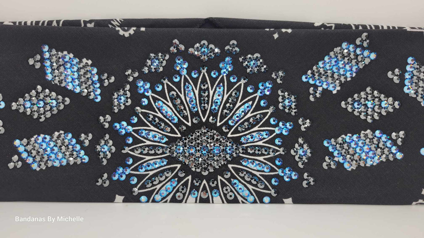 Super LeeAnnette Black Paisley with Black and Blue Shimmer Austrian Crystals (Sku4889)