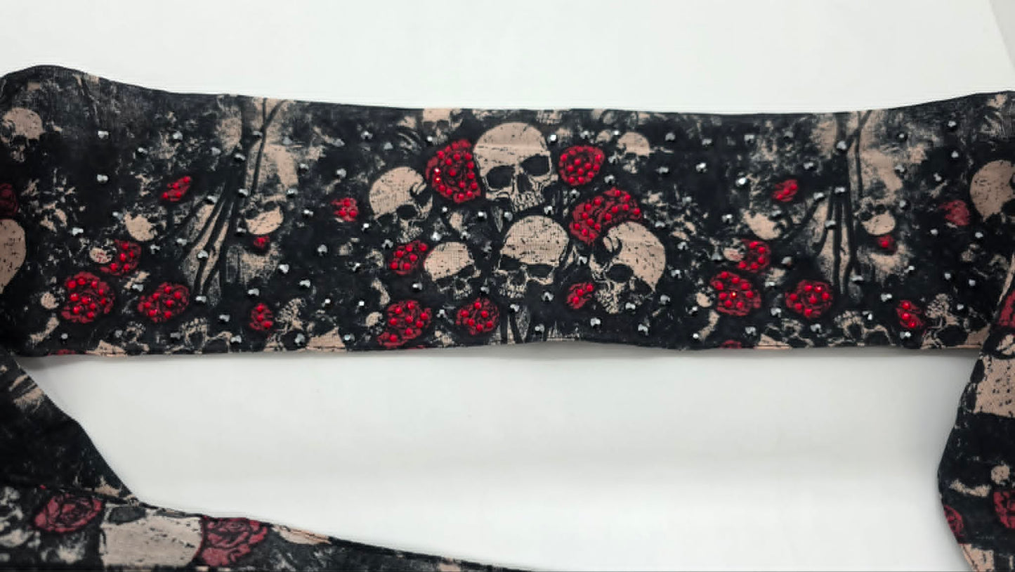 Long Skull and Roses Strip with Red and Black Austrian Crystals (LS30010)
