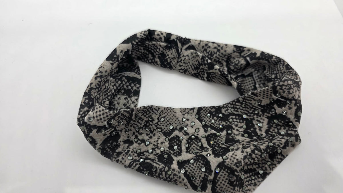 Stretchy Headband Snake Print with Black Diamond Crystals (Sku5494)