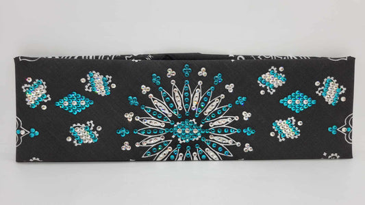 LeeAnnette Black Paisley with Bright Blue and Diamond Clear Austrian Crystals (Sku4918)