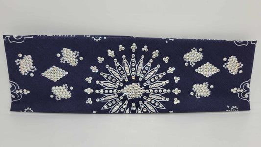 LeeAnnette Navy Blue Paisley with Diamond Clear Austrian Crystals (Sku4919)