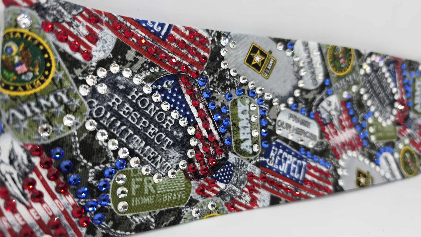 LeeAnnette Army with Red, Blue and Diamond Clear Austrian Crystals (sku4839)