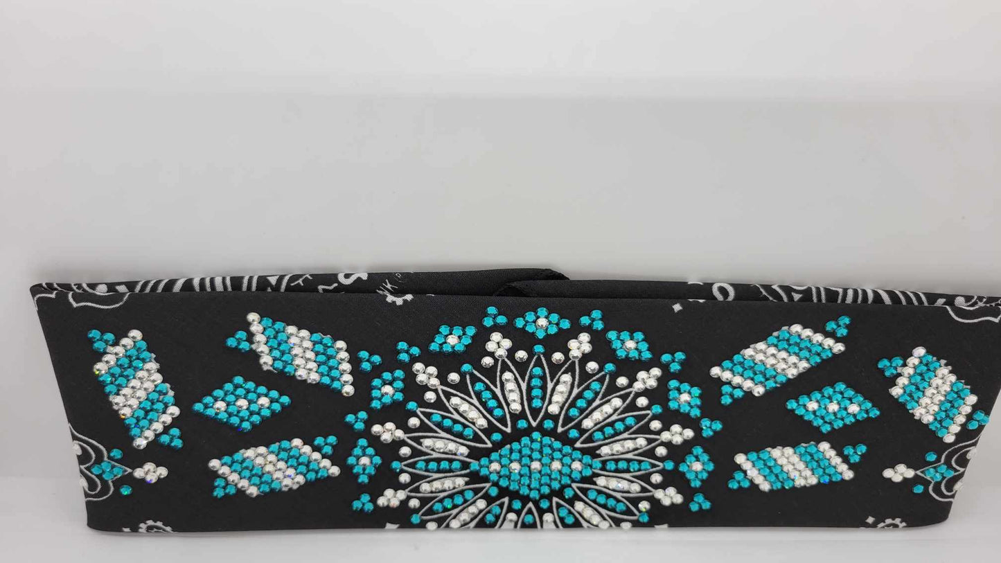 Super LeeAnnette Black Paisley with Bright Blue and Diamond Clear Austrian Crystals (Sku4927)