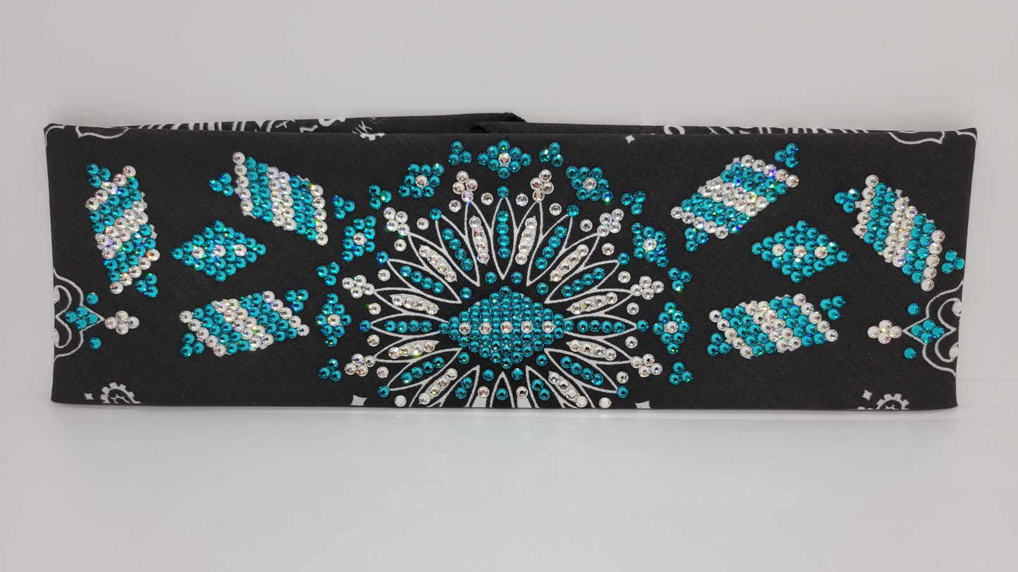 Super LeeAnnette Black Paisley with Bright Blue and Diamond Clear Austrian Crystals (Sku4927)