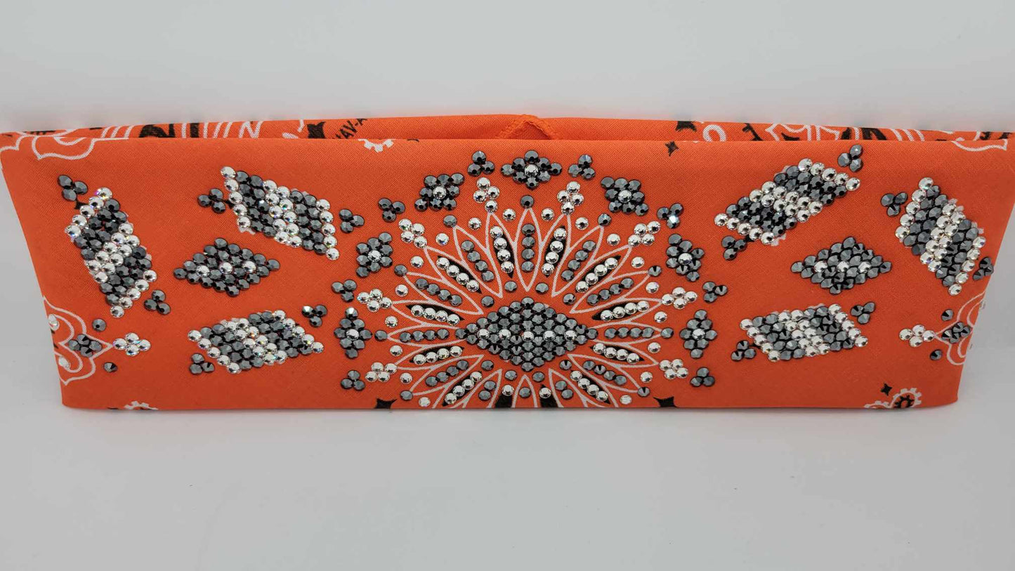 Super LeeAnnette Orange Paisley with Black and Diamond Clear Austrian Crystals (Sku4928)