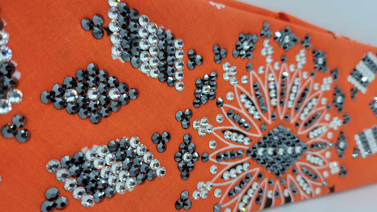 Super LeeAnnette Orange Paisley with Black and Diamond Clear Austrian Crystals (Sku4928)