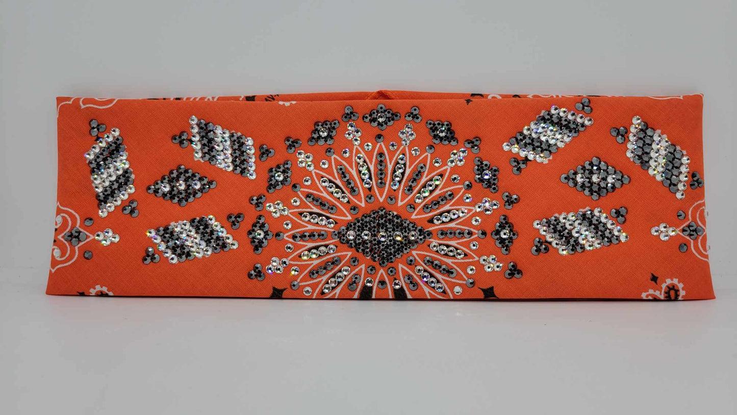 Super LeeAnnette Orange Paisley with Black and Diamond Clear Austrian Crystals (Sku4928)