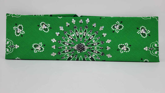 EXTRA BLING - Green Paisley with Black and Diamond Clear Austrian Crystals (Sku4944)