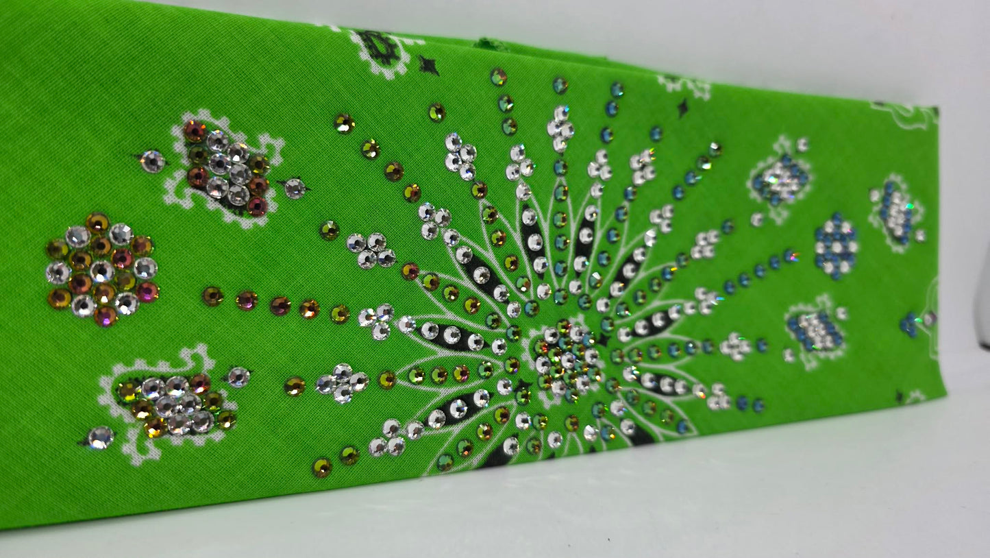 LeeAnnette Lime Green Paisley Bandana with Vitrail and Diamond Clear Austrian Crystals (L40229)