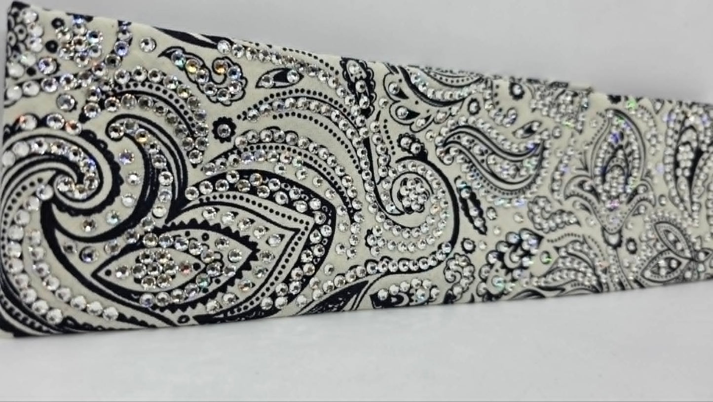 Super LeeAnnette Navy on Cream Paisley Bandana with Diamond Clear Austrian Crystals (S48147)