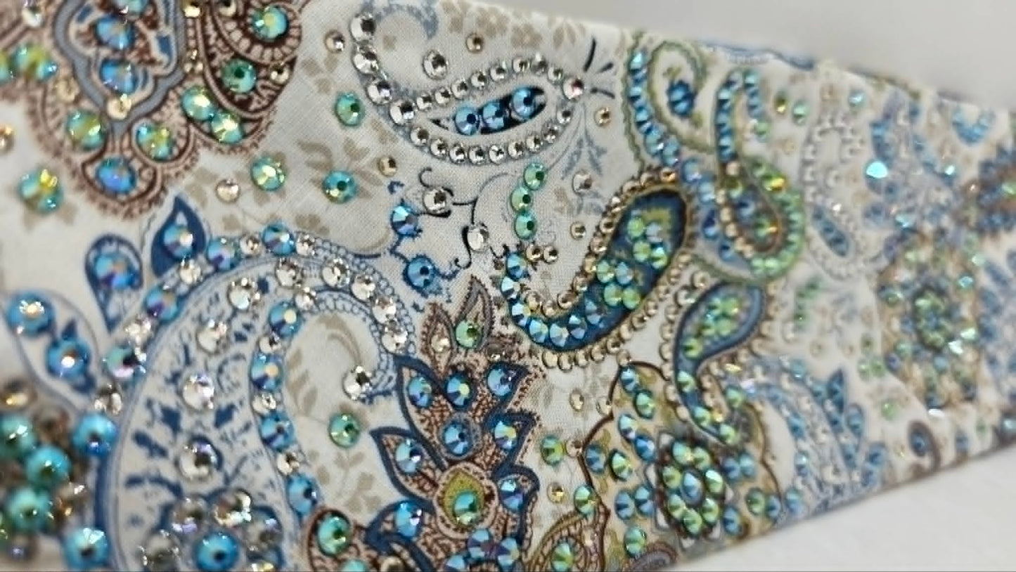 Super LeeAnnette Blue Flowers Bandana with Peridot Shimmer, Blue Shimmer, Honey and Diamond Clear Austrian Crystals (S48170)