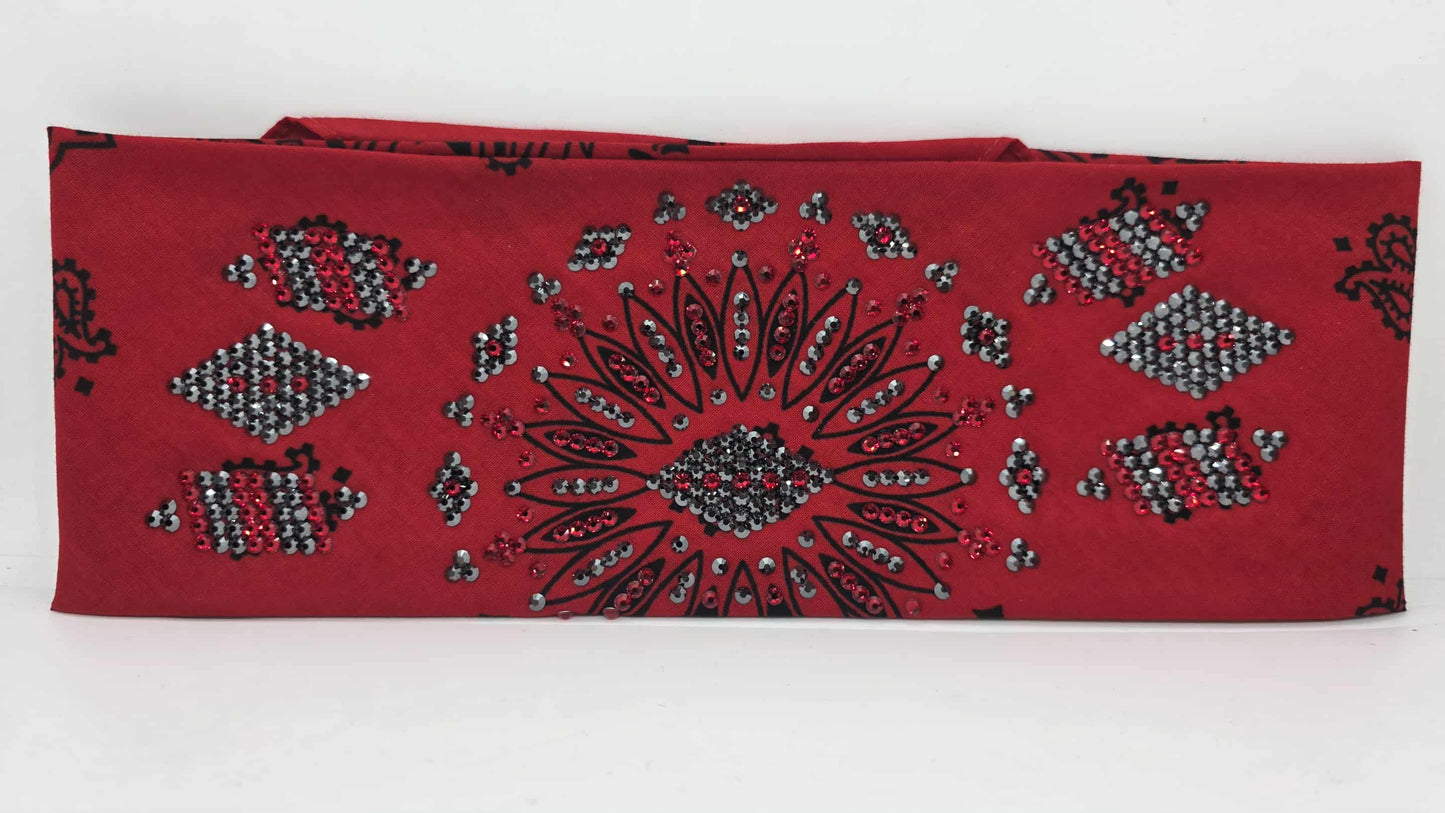 Super LeeAnnette Large Red Bandana with Red and Black Austrian Crystals (sku40123)