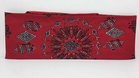 Super LeeAnnette Large Red Bandana with Red and Black Austrian Crystals (sku40123)