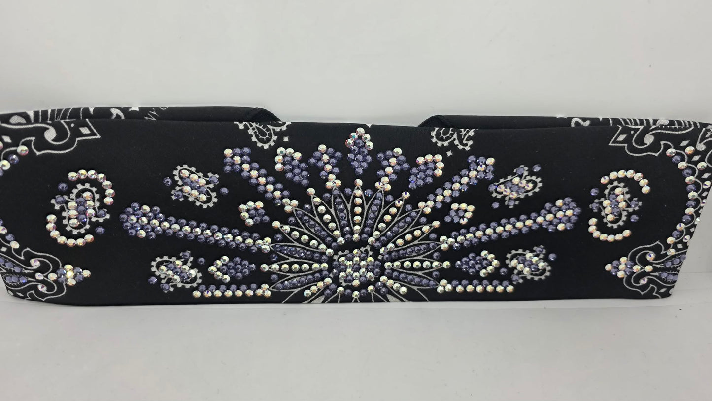 Super LeeAnnette Black Paisley Bandana with Lavender and Aurora Borealis Austrian Crystals (S48174)