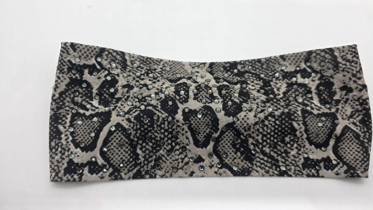 Stretchy Headband Snake Print with Black Diamond Crystals (Sku5494)
