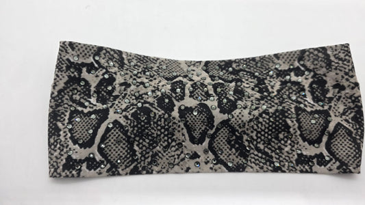 Stretchy Headband Snake Print with Black Diamond Crystals (Sku5494)