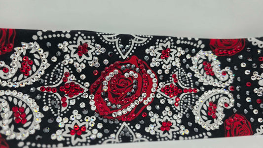 Super LeeAnnette Rose Bandana with Red, Black and Diamond Clear Austrian Crystals (S48186)