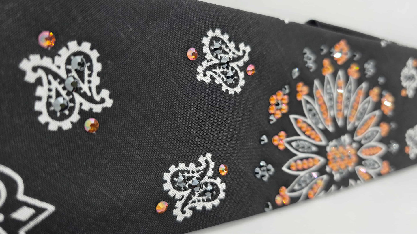 EXTRA BLING - Black Paisley Bandana with Lava and Black Austrian Crystals (sku6420)