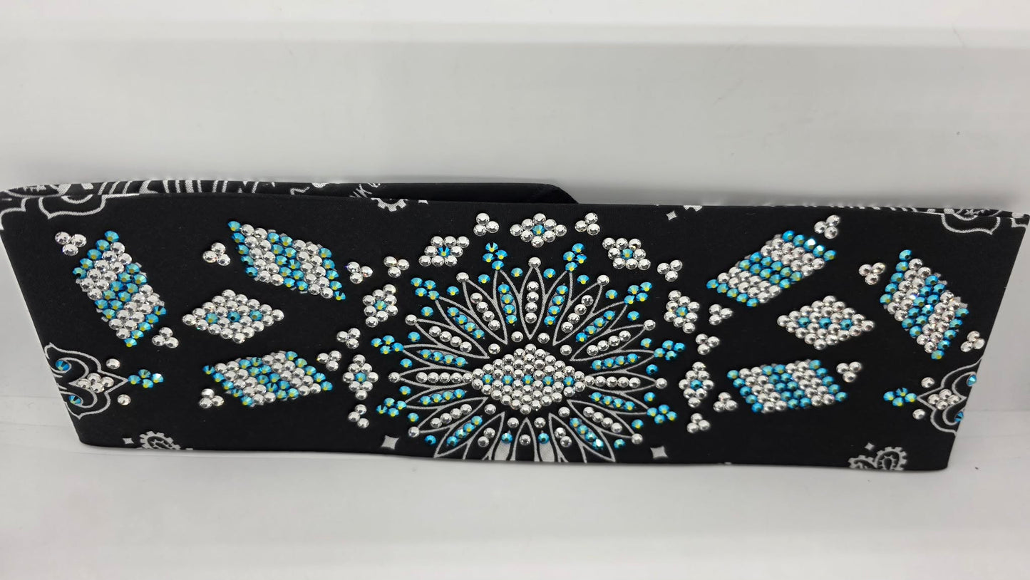 Super LeeAnnette Black Paisley Bandana with Jet Shimmer and Diamond Clear Austrian Crystals (S48123)