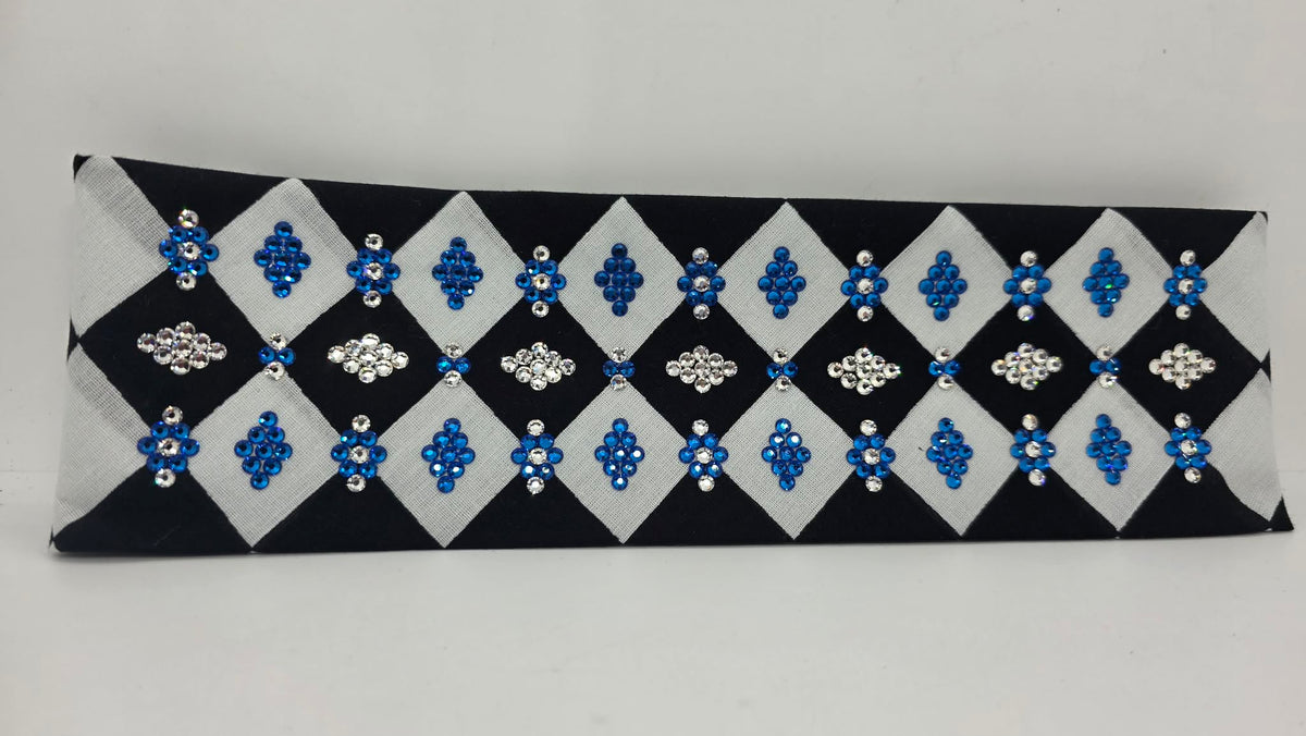 LeeAnnette Black and White Checker Bandana with Capri Blue and Diamond Clear Austrian Crystals (L40277)