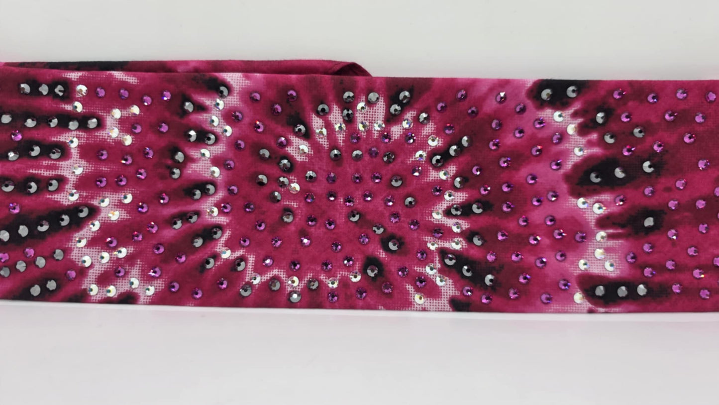 LeeAnnette Pink Tie Dye Bandana with Fuchsia, Black and Aurora Borealis Austrian Crystals (sku40089)