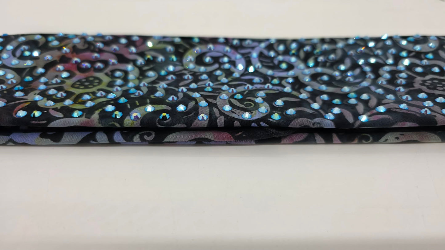 LeeAnnette Batik Flowers Bandana with Blue Shimmer and Black Shimmer Austrian Crystals (L40221)