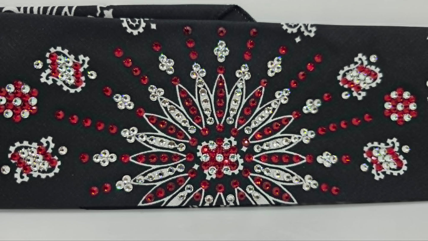 LeeAnnette Black Paisley Bandana with Red and Diamond Clear Austrian Crystals (L40246)