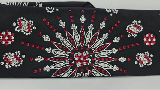 LeeAnnette Black Paisley Bandana with Red and Diamond Clear Austrian Crystals (L40246)