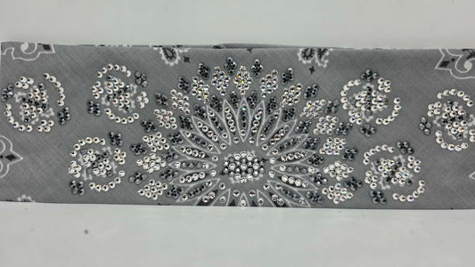 Super LeeAnnette Silver Paisley Bandana with Black and Diamond Clear Austrian Crystals (S48190)