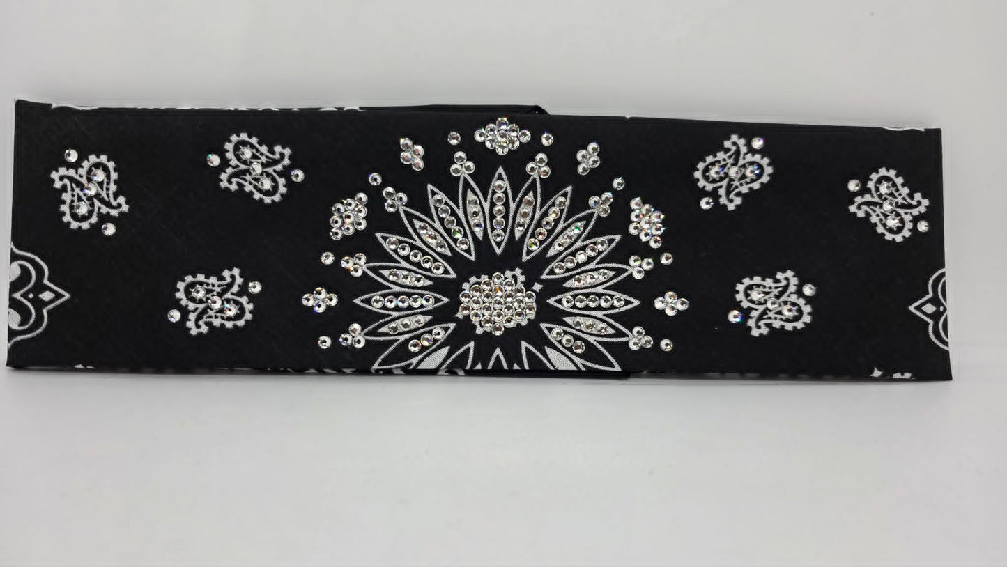 Black Paisley Bandana with Diamond Clear Austrian Crystals (E60138)