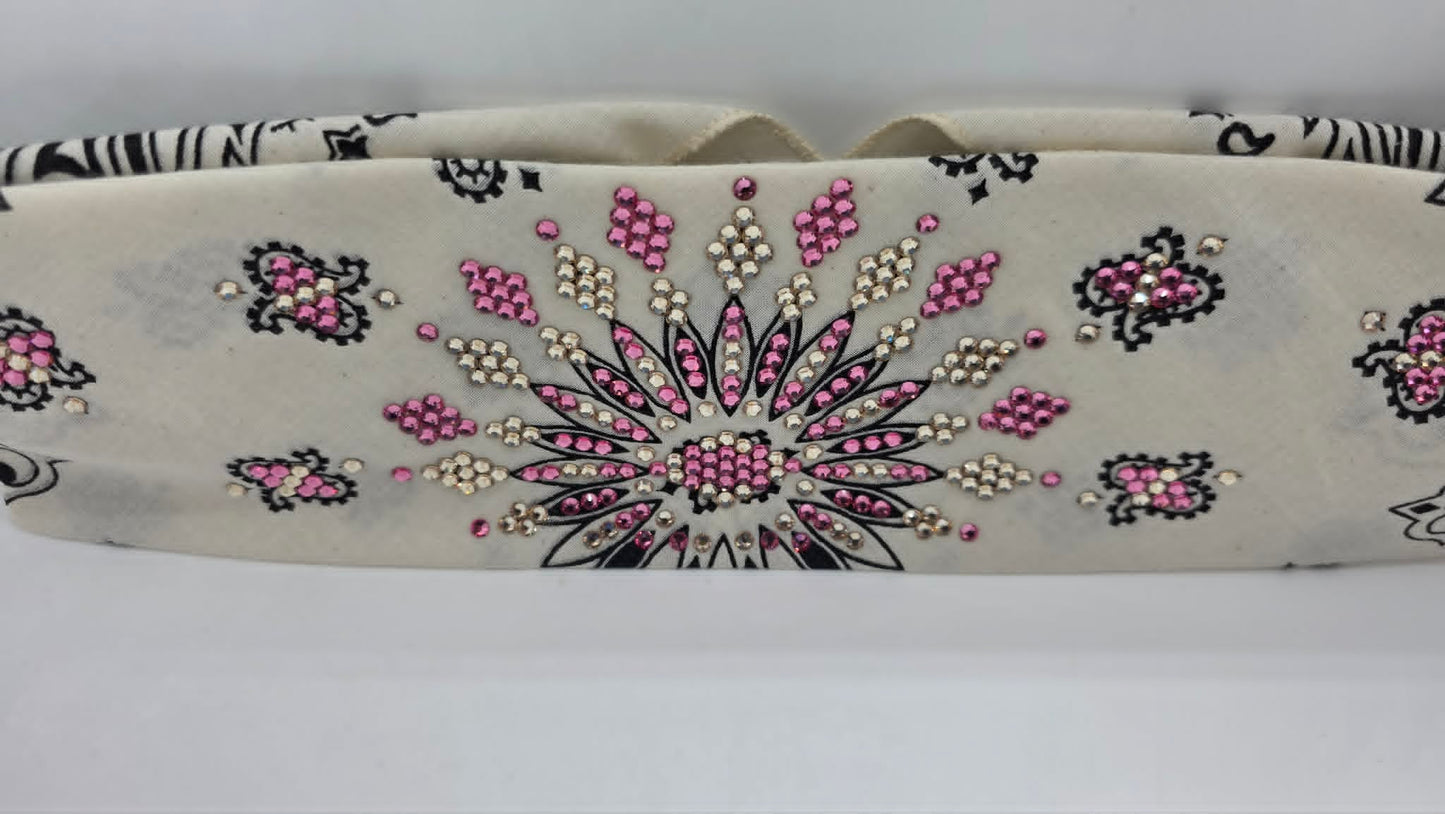 LeeAnnette Off White Paisley Bandana with Rose and Honey Austrian Crystals (L40254)