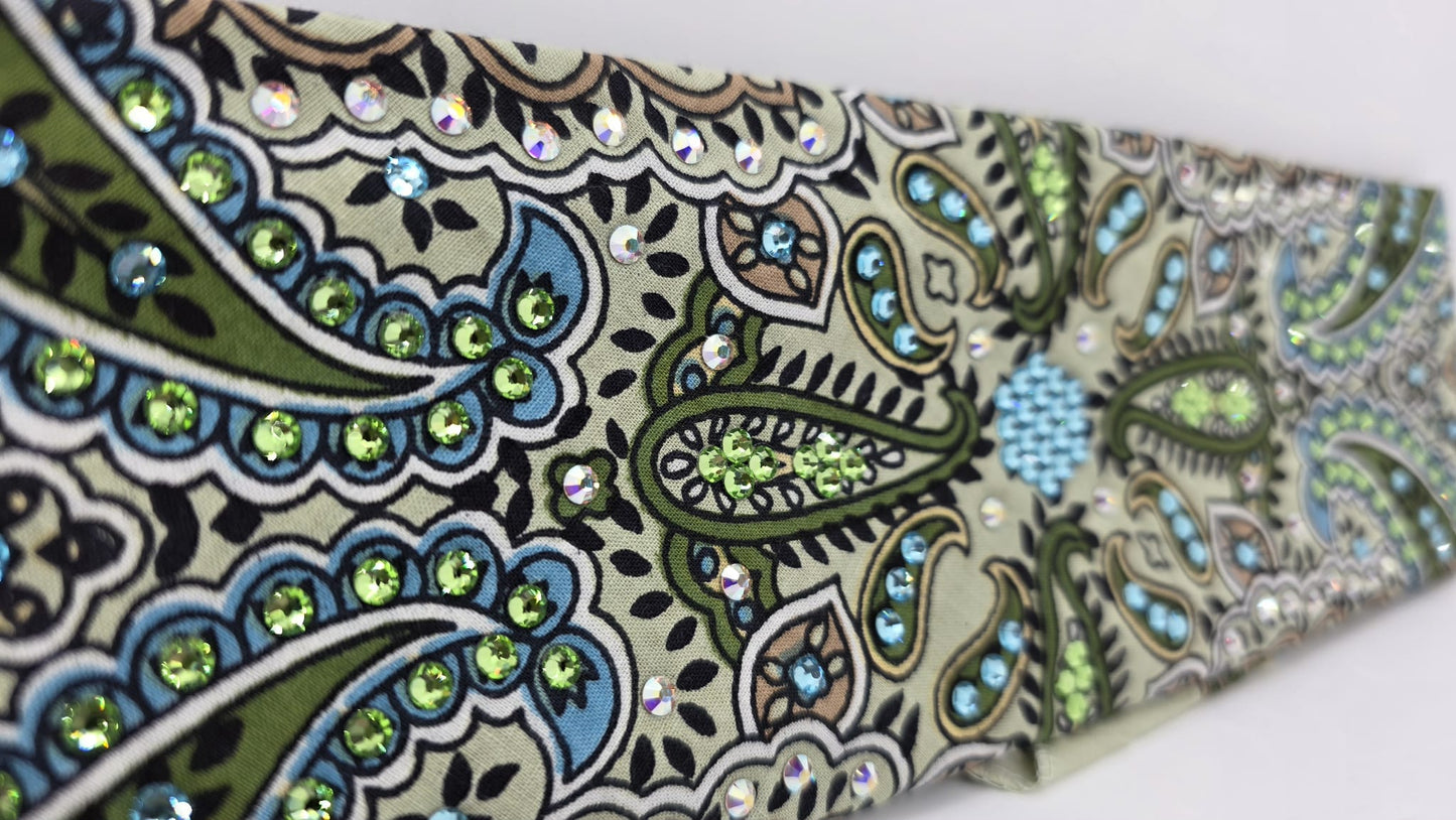 EXTRA BLING -Mint Indian Bandana with Aqua, Peridot and Aurora Borealis Austrian Crystals (sku6417)