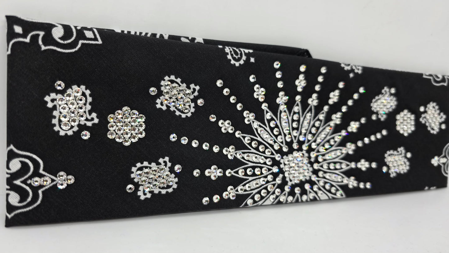 LeeAnnette Black Paisley Bandana with Diamond Clear Austrian Crystals (L40241)