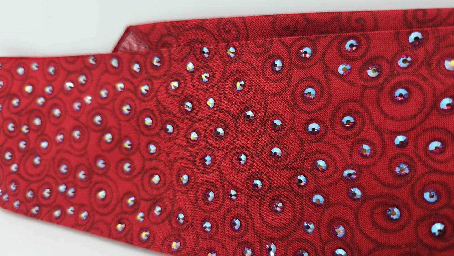EXTRA BLING - Red Scroll Bandana with Red Shimmer Austrian Crystals (sku6403)