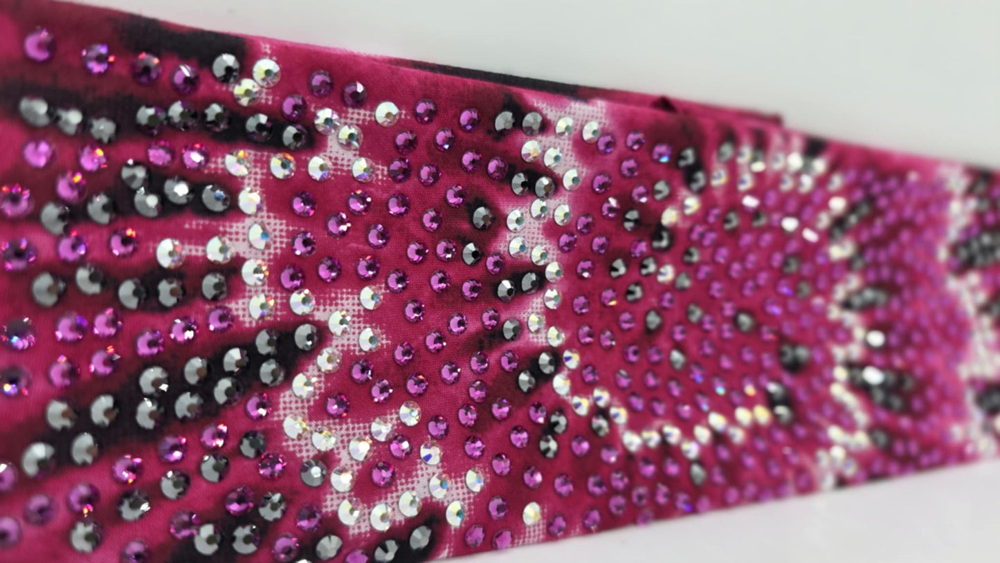Super LeeAnnette Pink Tie Dye Bandana with Fuchsia, Black and Aurora Borealis Austrian Crystals (sku40096