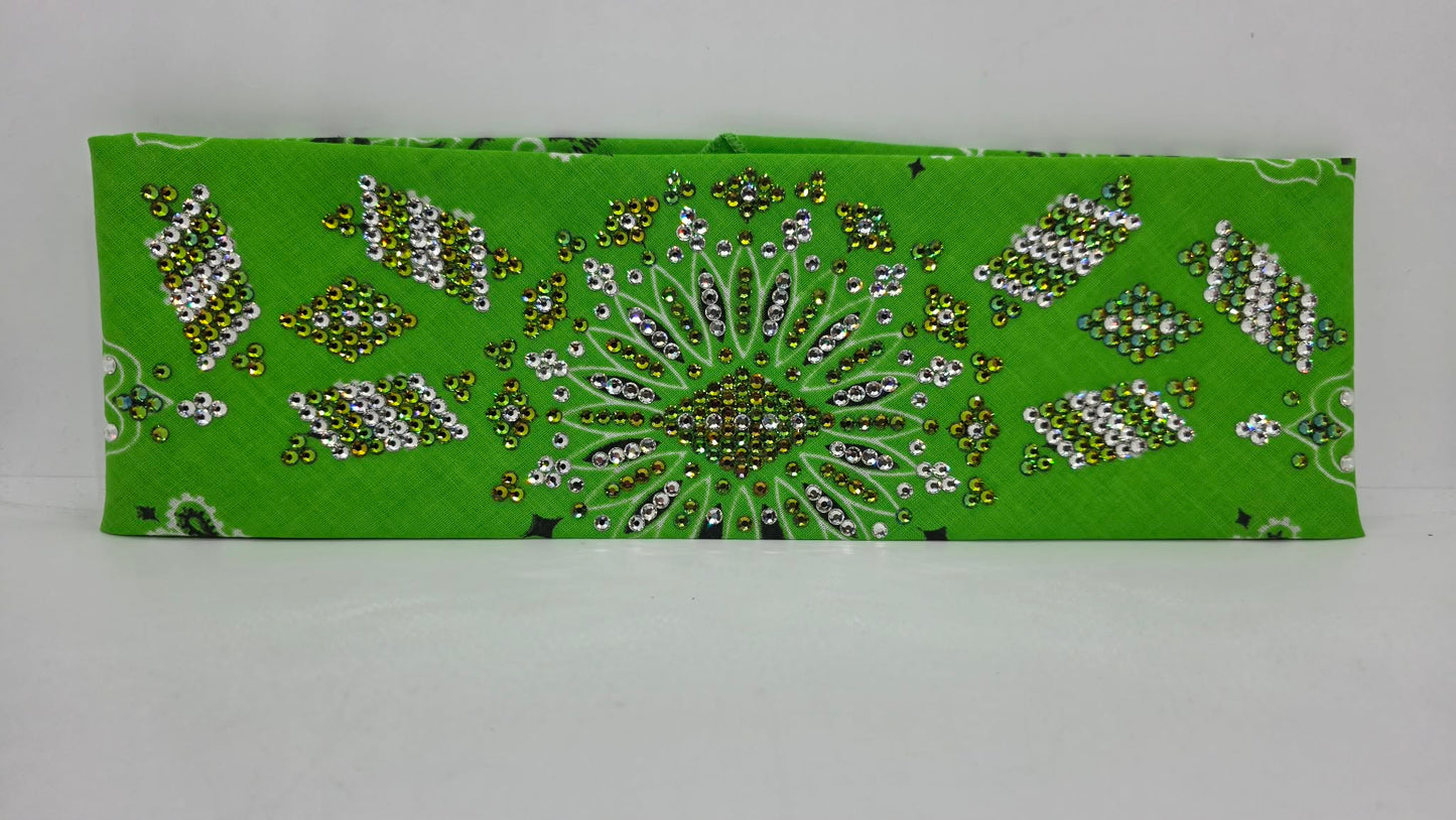 Super LeeAnnette Lime Green Paisley Bandana with Vitrail and Diamond Clear Austrian Crystals (S48136)
