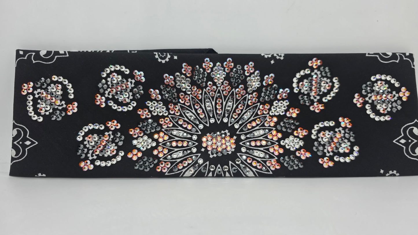 Super LeeAnnette Black Paisley Bandana with Sun Shimmer, Black and Diamond Clear Austrian Crystals (S48176)