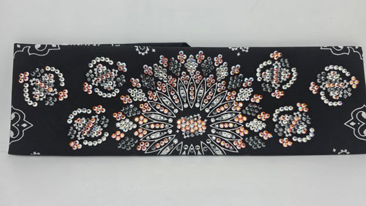 Super LeeAnnette Black Paisley Bandana with Sun Shimmer, Black and Diamond Clear Austrian Crystals (S48176)