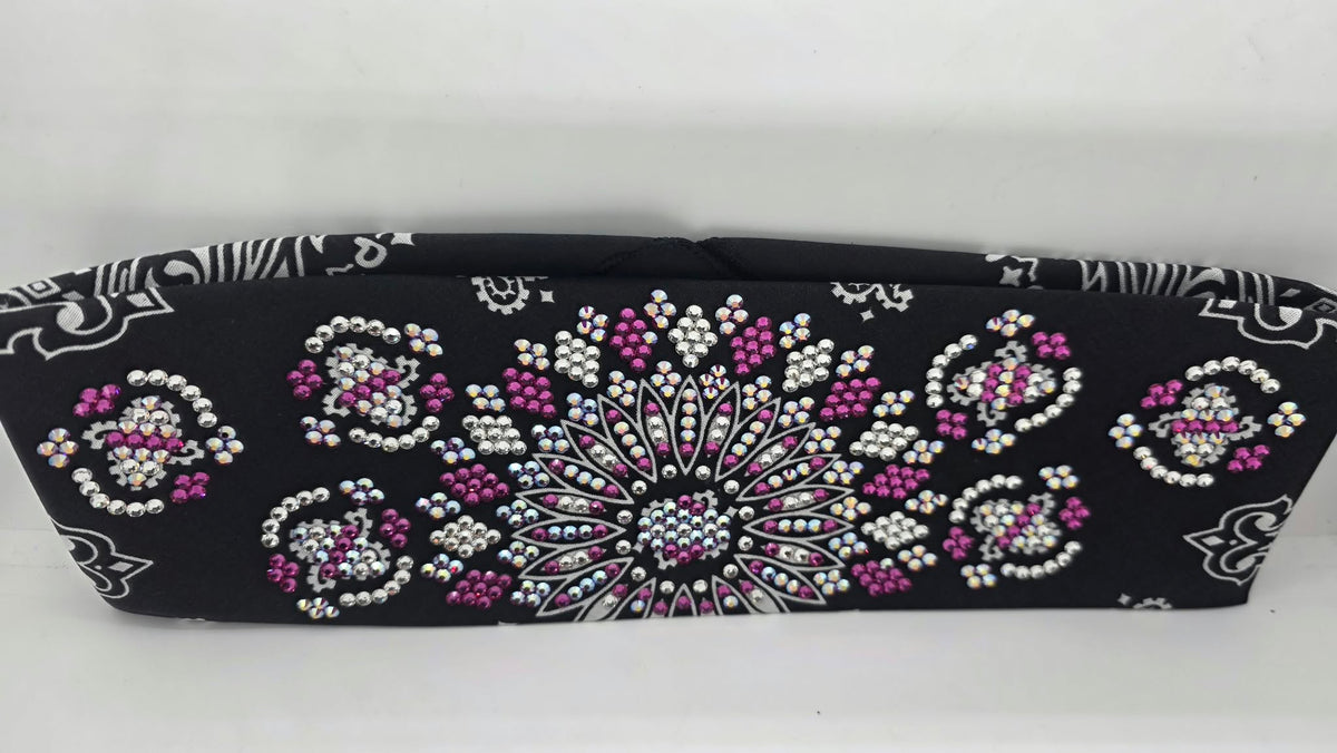 Super LeeAnnette Black Paisley Bandana with Fuchsia, Fuchsia Shimmer and Clear Austrian Crystals (S48198)