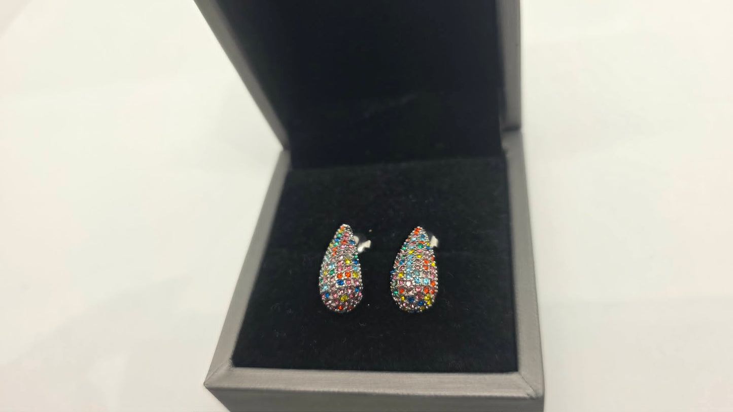 Stainless Steel Inlaid Rainbow Zircon Teardrop Earrings