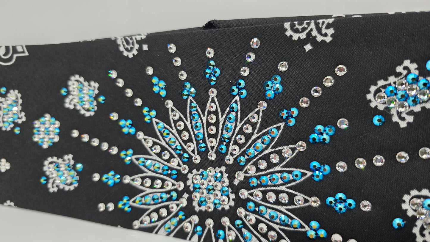 LeeAnnette Black Paisley Bandana with Jet Shimmer and Diamond Clear Austrian Crystals (L40215)
