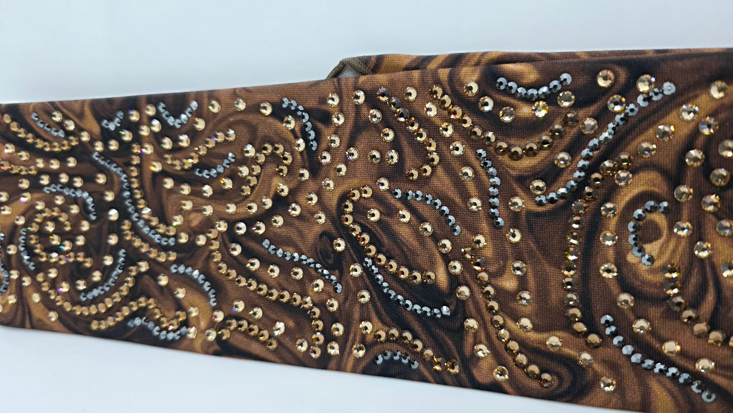 Super LeeAnnette Brown Marble Bandana with Dark Brown, Golden Brown and Black Austrian Crystals (S48137)