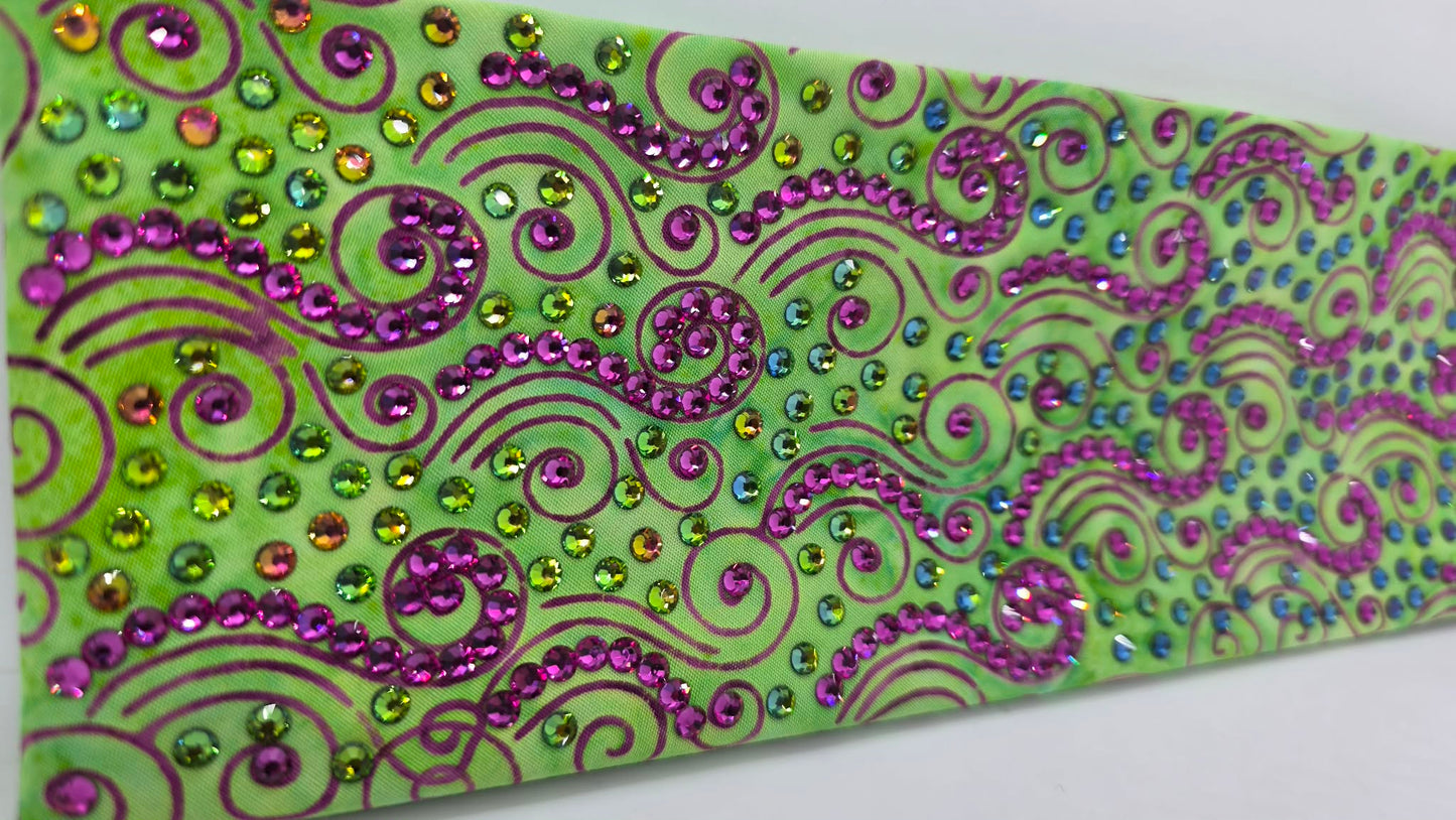 Super LeeAnnette Fuchsia Wisps on Lime Green Bandana with Fuchsia and Vitrail Austrian Crystals (S48122)