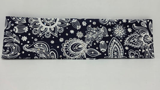White on Navy Bandana with Diamond Clear Austrian Crystals (E60128)