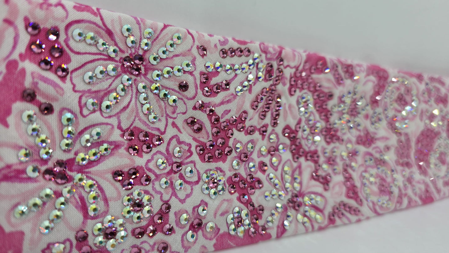 Super LeeAnnette Pink Flowers Bandana with Rose and Aurora Borealis Austrian Crystals (sku40147)