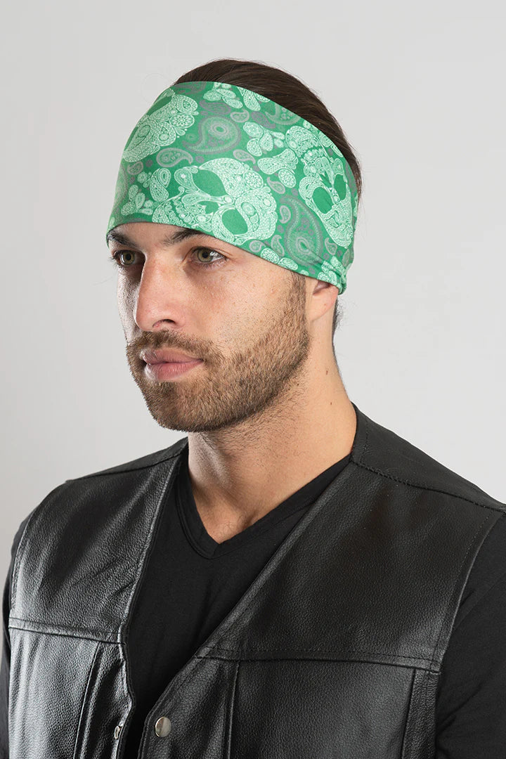 Stretchy Headband Green Skulls (Sku5452)