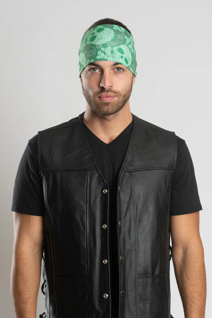 Stretchy Headband Green Skulls (Sku5452)