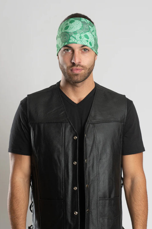 Stretchy Headband Green Skulls (Sku5452)