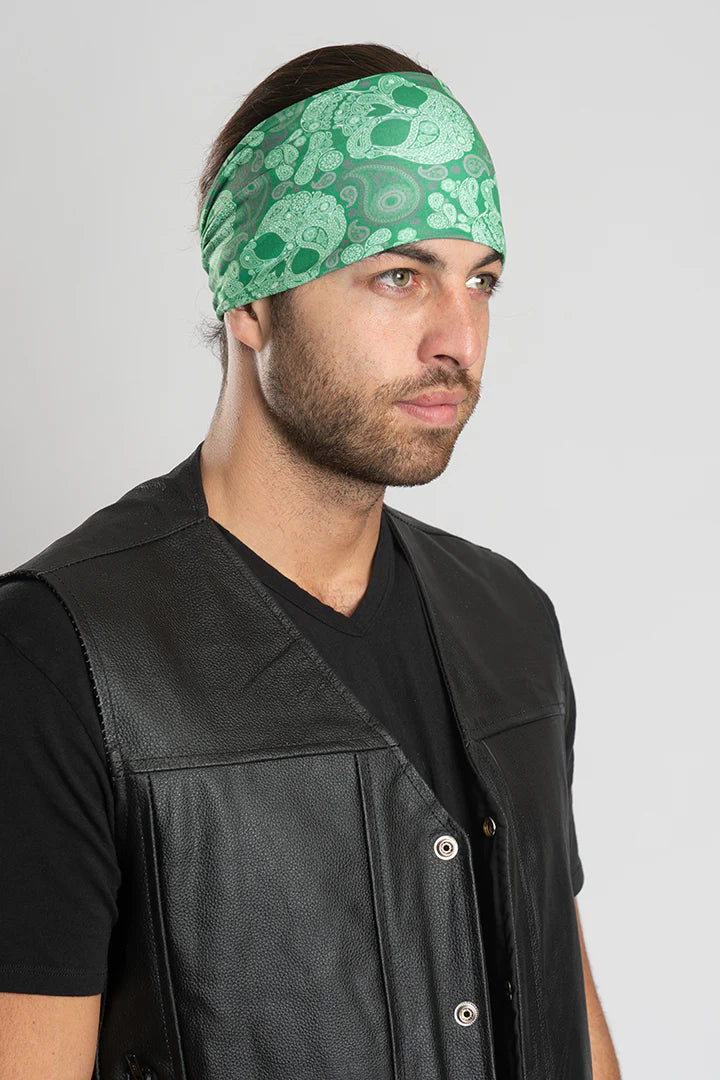 Stretchy Headband Green Skulls (Sku5452)